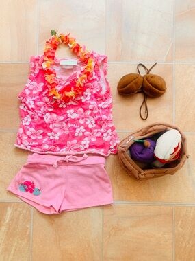 Build-A-Bear Pink Plumeria Floral Tank Top, Hawaii Shorts & Picnic Outfit